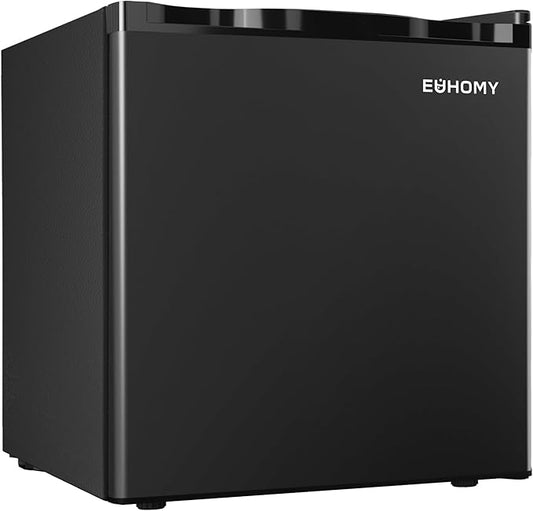 EUHOMY 1.7 Cu.Ft Mini Fridge with Freezer, Reversible Single Door Compact Refrigerator, Adjustable Thermostat, Energy Saving, Mini Fridge for Bedroom, Office, Dorm, Black