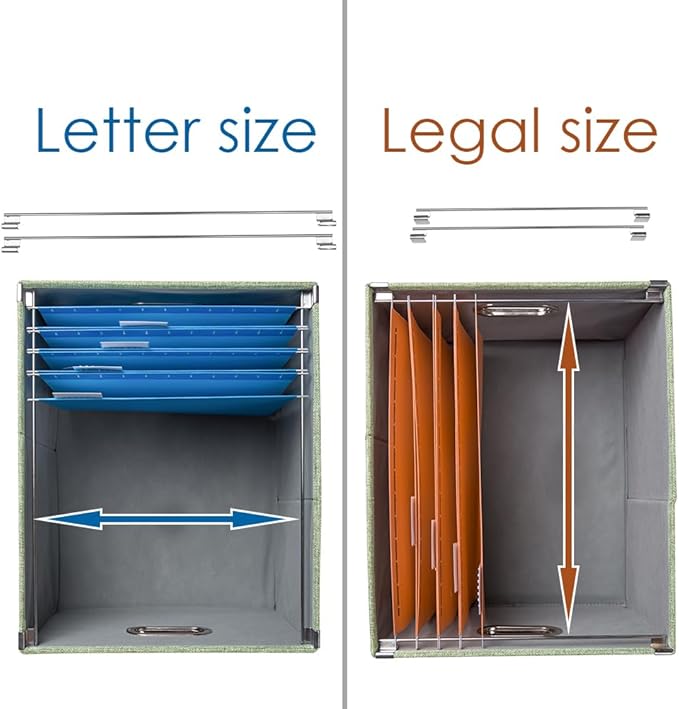 PRANDOM File Organizer Box - Set of 1 Collapsible Decorative Linen Filing Storage Hanging File Folders with Lids Office Cabinet Letter/Legal Green (17x14x11.2 inch)