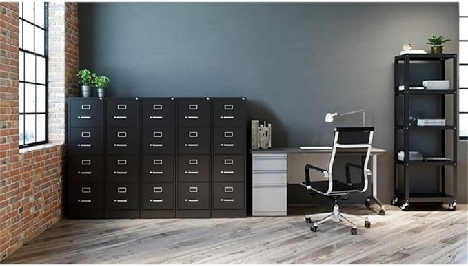 Scranton & Co 4 Drawer Metal Vertical File Cabinet with Lock, 22" Deep, Letter Size, Home/Office, Preassembled, Commercial Grade, Black Finish