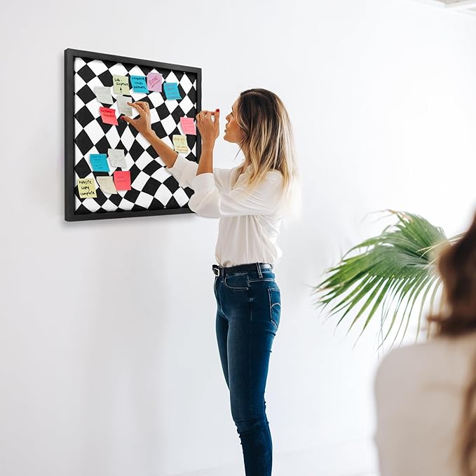 Cork Bulletin Board with Decorative Black and White Linen – 20x20 Inch Square Pin Board for Walls, Girls Vision Board for Organizing Notes, Photos & Reminders, Perfect for Office & Home