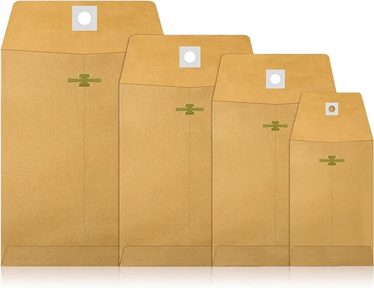 Frienda 4 Sizes Clasp Envelopes Kraft Paper Catalog Clasp Envelope with Closure for Filing, Storing or Mailing Documents, 50 Pieces(5 x 7 In, 6 x 9 In, 9 x 12 In, 10 x 13 In,Brown)