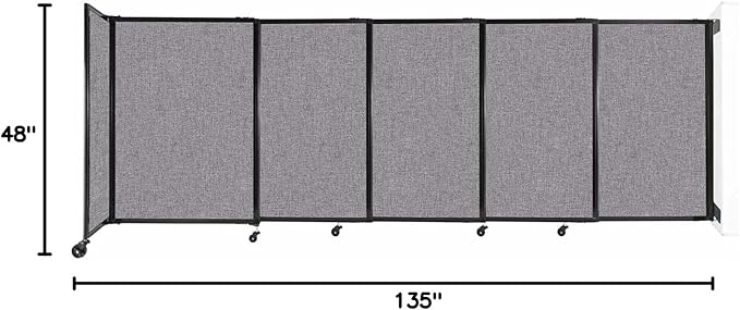 Wall-Mounted Sliding StraightWall Room Divider | Adjustable Widths | Locking Wheels | Room Separator | Up to 11'3" Wide x 4' Tall Cloud Gray Fabric Panels