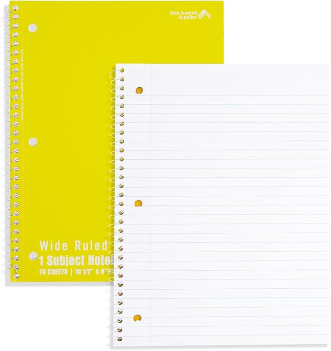 Blue Summit Wide Ruled Spiral Notebooks Bulk, 1 Subject Spiral Notebook Wide Ruled, Paper School Bulk Notebooks, 48 Pack