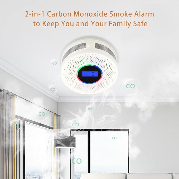 10-Year Battery Wireless Interconnected Smoke and Carbon Monoxide Detector, Smart Interlink Smoke CO Alarm with Digital Display, Fire and CO Combo Alarm for Home (3 Pack)