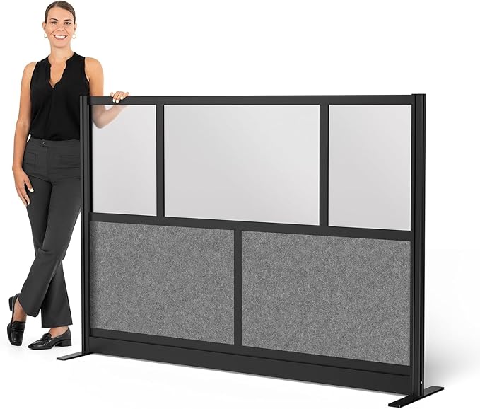 Stand Up Desk Store Expanse Modular Wall | 70'' x 48'' Wall | Expandable Partition Room Divider with Rearrangeable Frosted Acrylic & Sound Absorbent Panels (Black Frame)