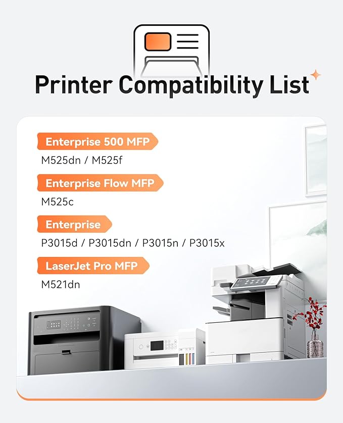 55A Black Toner Cartridge 2-Pack Replacement for HP 55A CE255A 55X CE255X Compatible HP Laserjet Enterprise 500 MFP M525dn M525f Flow M525c P3015d P3015dn P3015n P3015x M521dn M525 P3015 M521 Printer