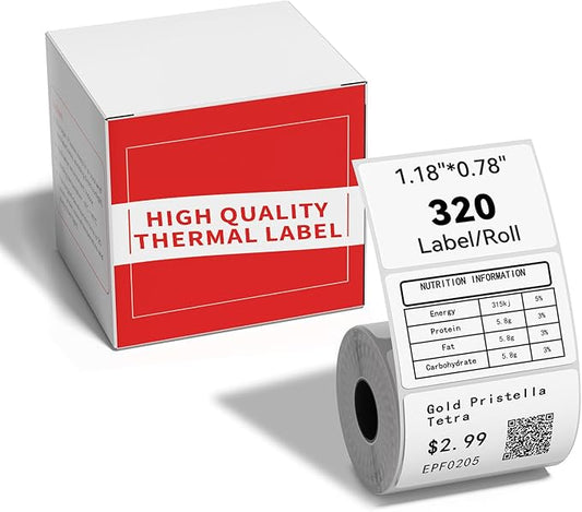 M100 Thermal Labels 1.18"X0.78" (30X20MM), Compatible with Label Maker Machine M100/ M110/ M150/ M220/ M250/ M108/ M221, Multi-Purpose Adhesive Thermal Labels, Black on White, 320 Labels/Roll