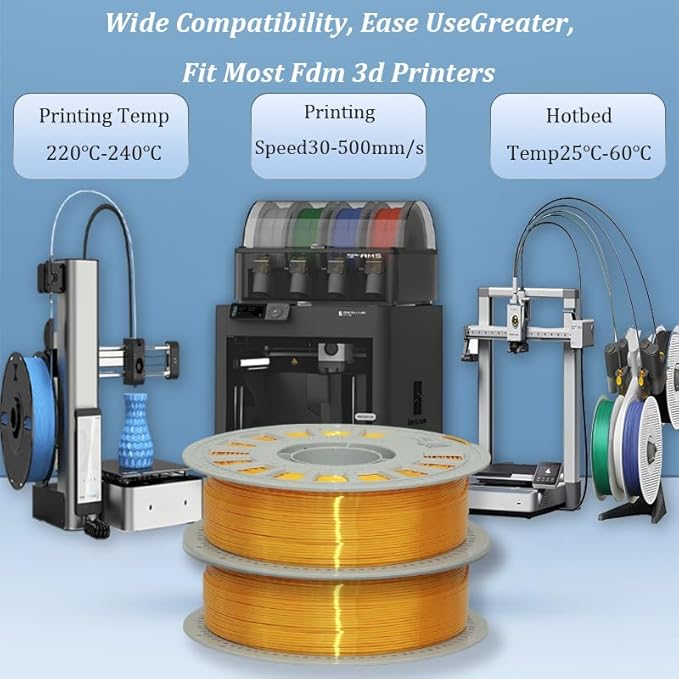 Silk Filament 1.75, Pla + Filament, 3D Printer Filament, Dimensional Accuracy +/- 0.03 Mm, 3D Printer Filament Silk, Pla Filament', Pla 1 Kg (2.2 Lbs), Fit Most FDM 3D Printers (Gold)