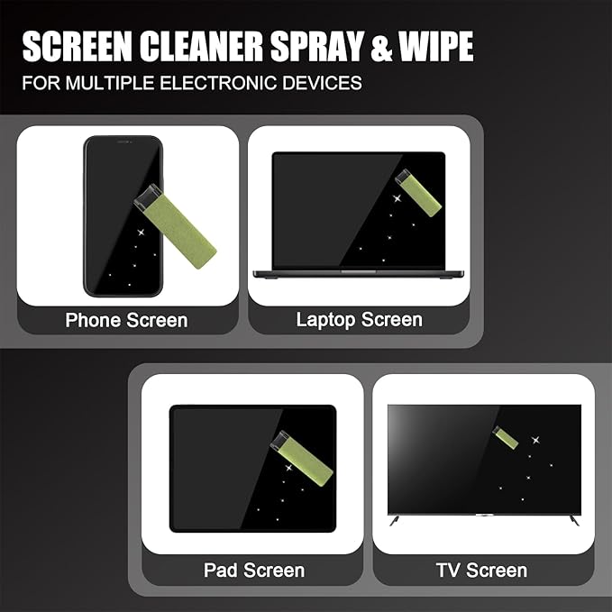 walrfid Car Screen Cleaner Spray and Wipe Cleaning Kit for Electronic iPad, iPhone, Phone, MacBook, TV, Monitor, Tablet Display, with Graffiti Case