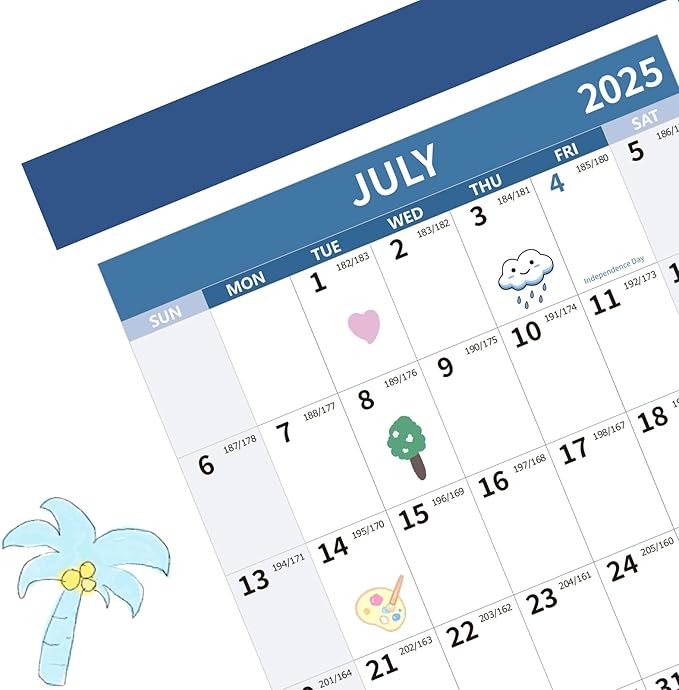 2025-2026 Wall Calendar 34.8" x 22.8" Large Vertical Yearly Wall Hanging Calenda with Julian Date from July 2025 to June 2026 Thick Paper Calendar 12 Month Annual Planner for Office Fridge(Grayish Blue)