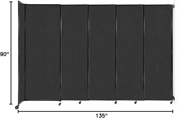 Wall-Mounted Sliding StraightWall Room Divider | Adjustable Widths | Locking Wheels | Room Separator | Up to 11'3" Wide x 7'6" Tall Black Fabric Panels