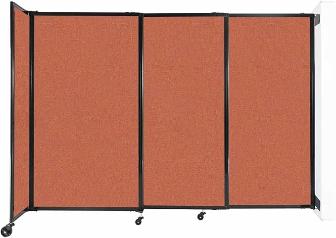 Wall-Mounted Sliding StraightWall Room Divider | Adjustable Widths | Locking Wheels | Room Separator | Up to 7'2" Wide x 5' Tall Papaya Fabric Panels