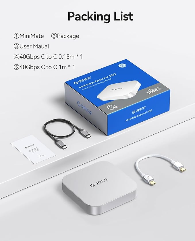 ORICO MiniMate Pro 2TB External SSD Compatibility with Mac mini M4, 40Gbps High Speed Trasmission, Portable Solid State Drive, M4Pro (2TB)