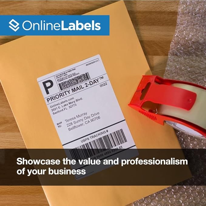 8.5 x 5.5 Half-Sheet Shipping Labels - Permanent, White Matte - for FBA, FedEx, UPS - Pack of 200 Labels, 100 Sheets - Inkjet/Laser Printers - Online Labels