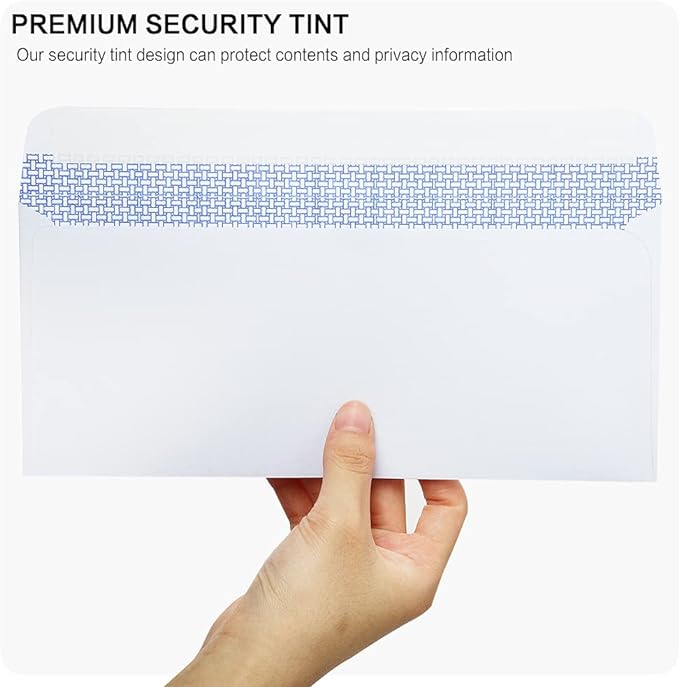 HERKKA #10 Security Self-Seal Envelopes, No.10 Windowless Bussiness Envelopes, Security Tinted with Printer Friendly Design - Size 4-1/8 x 9-1/2 Inch - White - 24 LB - 1000 Pack
