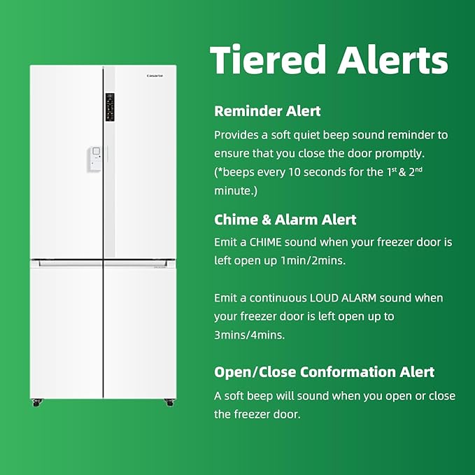 Freezer Door Alarm 1 Pack, Refrigerator Door Alarm When Left Open, Close Door Reminder, with 60/120/180/240 Seconds Delay Alert, Low/Loud 80 to 120 dB (Ivory White)