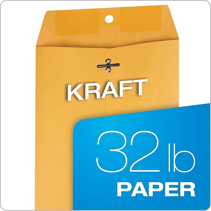 Quality Park 6-1/2 x 9-1/2 Clasp Envelopes, Clasp and Gummed Closures for Storing or Mailing, Heavy-Duty 32 lb Kraft Paper, 100 Per Box (QUA37763)