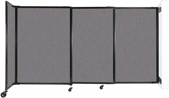 Wall-Mounted Sliding StraightWall Room Divider | Adjustable Widths | Locking Wheels | Room Separator | Up to 7'2" Wide x 4' Tall Slate Fabric Panels