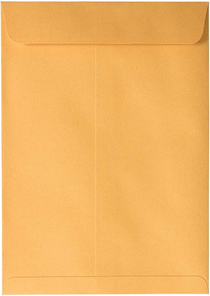 JAM PAPER 7 1/2 x 10 1/2 Open End Catalog Envelopes with Peel and Seal Closure - Brown Kraft Manila - 100/Pack