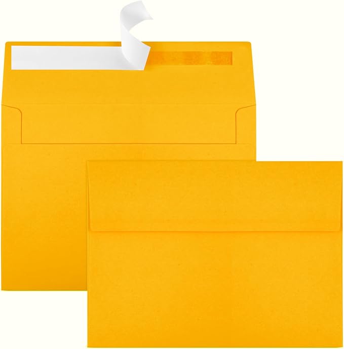 Joyberg 50 Pack Yellow 5x7 Envelopes - Self Seal for Weddings, Photos, Greeting Cards & Mailing