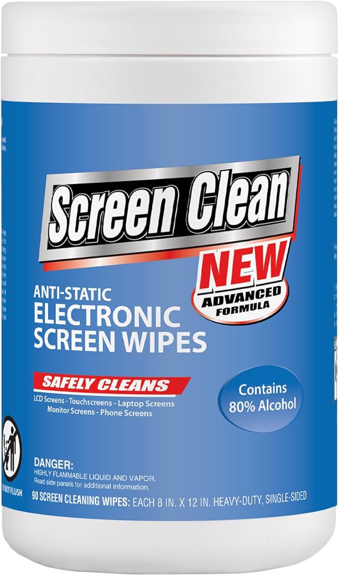 Zenex Screen Clean Anti-Static Electronic Screen Wipes - Single Sided Non-Abrasive Towels | For TV, Phones, Monitors | Quick Dry & Streak-Free | Prevents Static Build-up (2 Pack | 180 Sheets Total)