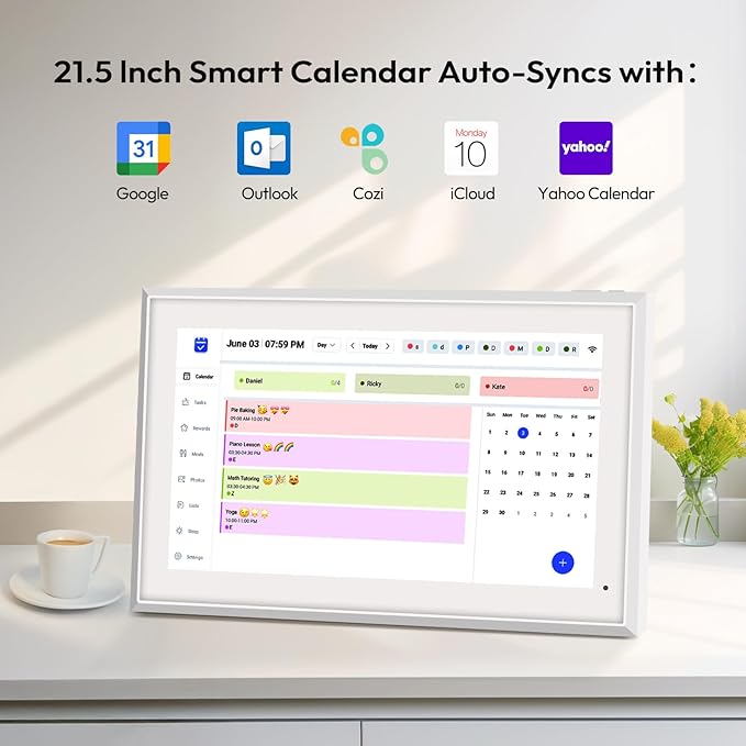 BOCT 21.5'' Digital Calendar Wall - 32GB Memory Touch Screen Chore Chart Smart Calendar,Digital Planner,Auto-Sync,APP Control,Interactive Family Schedules, Gift for Mother