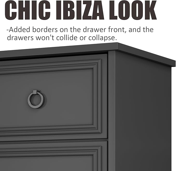 LGHM Modern 4 Drawer Dresser, Tall Dressers for Bedroom, Chest of Drawers Closet Organizers and Storage for Clothes - Easy Pull Handle, Textured Borders Drawers for Living Room, Hallway, Black