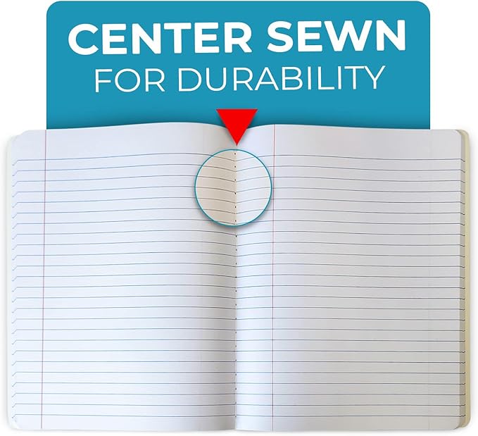 College Ruled Composition Notebooks 5 Pack, 200 Pages (100 Sheets), 9-3/4" x 7-1/2", White & Black Marble Composition Book, Hard Cover, Sturdy Sewn Binding, School, College & Office Supplies