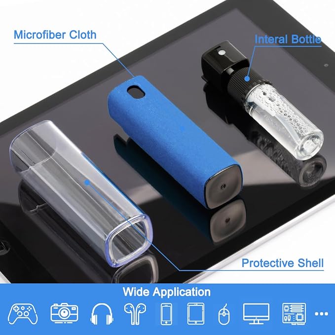 Screen Cleaner Touchscreen Mist Spray, walrfid Cleaning Kit for Electronic Smart Phone TV, Laptop, Tablet, PC, Computer LCD Flat Screens, Eyeglasses, Compatible with iPhone iPad MacBook Pro - DarkBlue