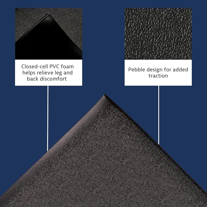 Notrax 411 Sof-Tred™ 3' x 5' x 3/8" Anti Fatigue Mat, Enhanced Slip Resistance with Beveled Edges and Pebbled Surface, Ideal for Industrial and Commercial Workplaces, Black, 411S0335BL