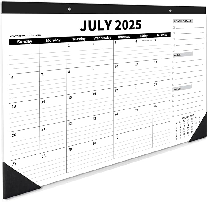 Sproutbrite 18 Month Desk Calendar 17" x 11.5" Medium Size Desktop Monthly Planner with To-Do List and Notes, Home, Office School Desk Calendar (July 1 PACK)