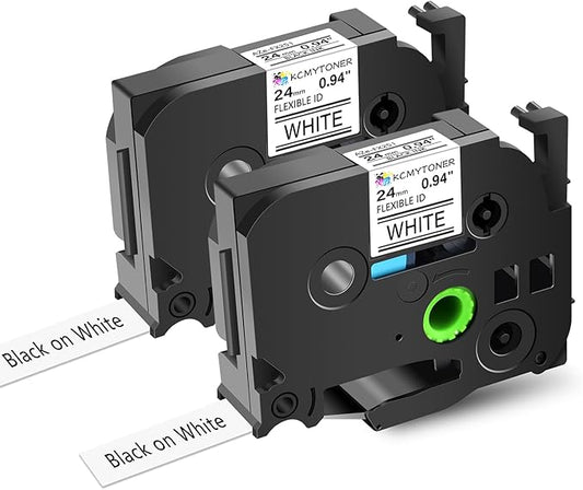2PK TZe-FX251 1" Compatible for Ptouch Flexible ID Laminated Tape TZ-FX251 24mm 0.94 White Cable Wire Labels Tape for PT-D600 PT-D610BT PT-P710BT P700 Label Maker
