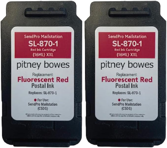 AMERICAN MAILING SOLUTIONS INC. | 2-Pack | PB SL-870-1 (*16ML) XXL Red Ink Cartridge Replacement for The PB SendPro Mailstation Series Postage Meter (CSD1)