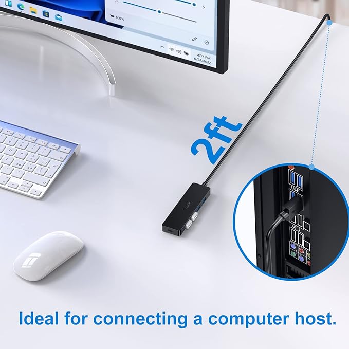 Aceele 4-Port USB 3.0 Hub, Ultra-Slim Data USB Hub with 2ft Extended Cable [Charging Not Supported], USB Extender for MacBook, Mac Pro, Mac Mini, iMac, Surface Pro, XPS, PC, Flash Drive, Mobile HDD