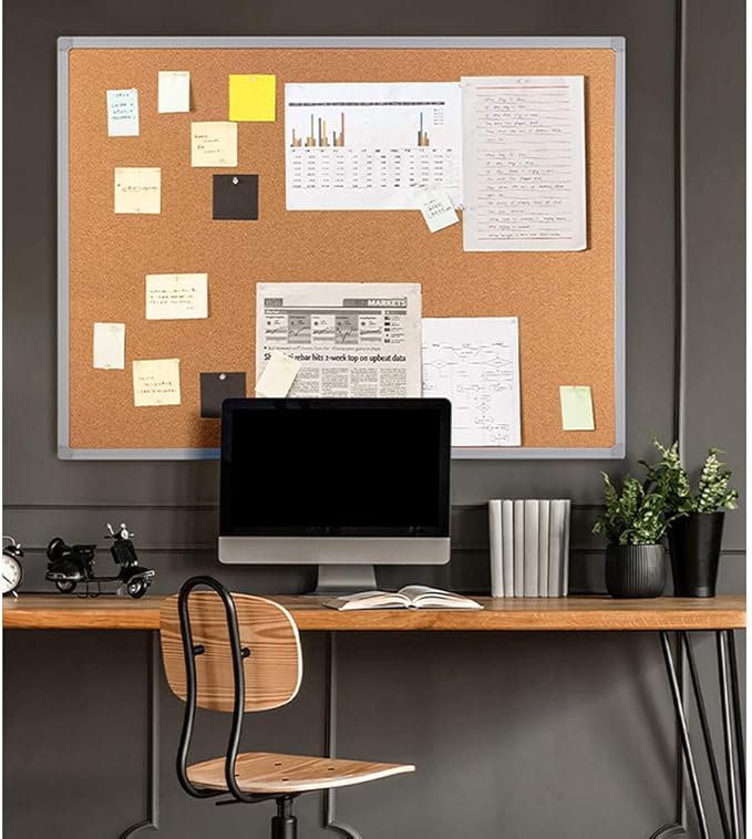 BIBOC Cork Bulletin Board,Cork Board,Felt Board, Pin Board, Notice Board, Memo Board for Homes or Offices,18 X 24 Inches, Silver Aluminium Frame