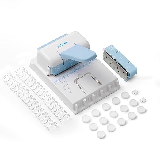 OFFNOVA 2-in-1 Mini Binding Machine, Square & Disc Hole Book Binder, Compact DIY Punch and Bind Kit for A4/A5/US Letter, Includes Coils and Discs for Journals, Planners, Notebooks, Calendars