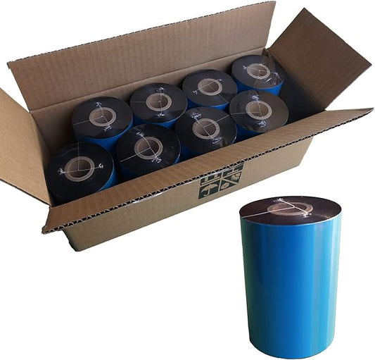 8 Rolls 4.33'' x 1476' Premium Resin Enhanced Wax Ribbon, 110mm x 450m Black Thermal Transfer Ribbon, Barcode Thermal Label Printer Ribbon, CSO-Ink Outside, 1'' Core for Zebra, TSC, GoDex, Citizen