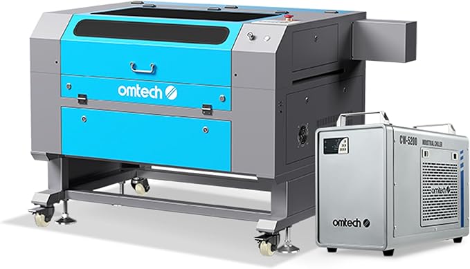 OMTech 90W CO2 Laser Engraver with Water Chiller, 28"x20" Cutting & Engraving Machine with Autofocus, Air Assist, 4-Way Pass, Autolift, RDWorks, for Wood, Glass, Acrylic & More