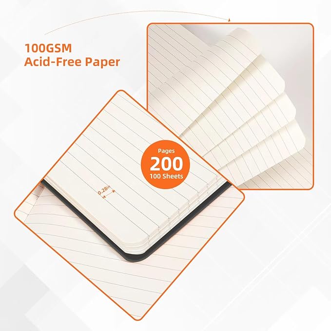 BOSSAND Lined Journal Notebooks, 6 Pack A5 Journals for Writing, 200 Pages 100 GSM Thick College Ruled Paper, Hardcover, 8.25 inches x 5.75 inches, Black