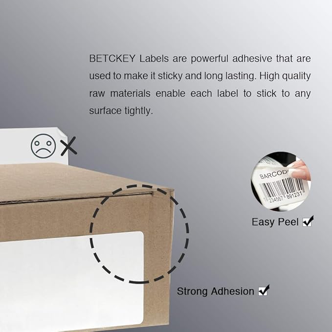 BETCKEY - 4" x 2" (102 mm x 51 mm) Barcode Shipping & Multipurpose Labels Compatible with Zebra & Rollo Label Printer,Premium Adhesive & Perforated [1 Rolls, 750 Labels]