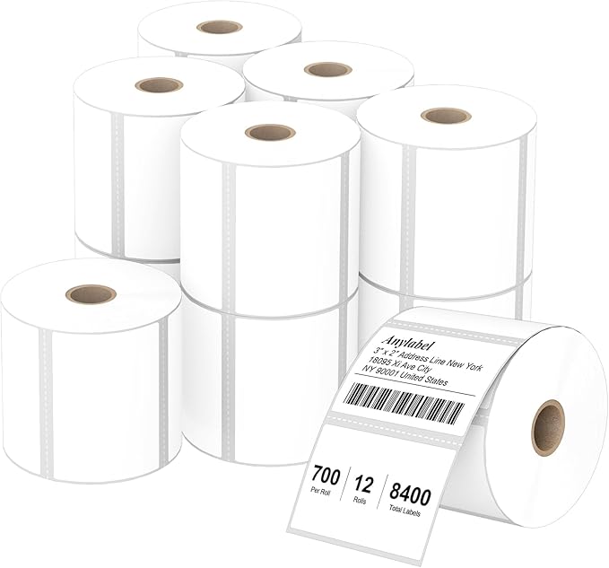 Compatible 3" x 2" Direct Thermal Labels Replacement for Barcodes Postage Address Shipping Compatible with Rollo & Zebra Desktop Printers Adhesive & Perforated (12 Rolls, 700 Labels/Roll)