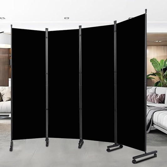 Room Divider Portable 88'' Partition Room Dividers and Folding Privacy Screens 4 Panel Wall Divider for Room Separation, Freestanding Fabric Room Divider Panel with Wheels for Home Office Hospital