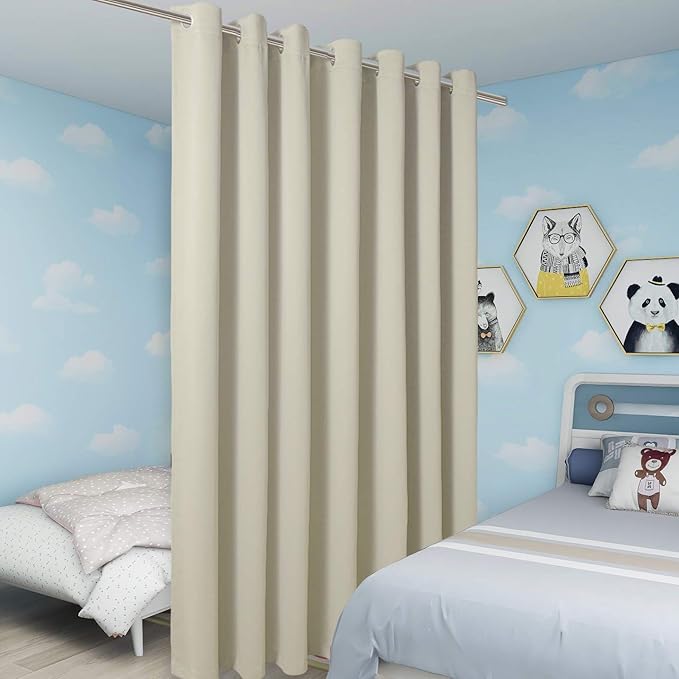 BONZER Room Divider Blackout Curtain Wide Room Darkening Total Privacy Wall Noise Reducing for Bedroom, 96L x 108W Inch (8L x 9W ft), 1 Panel, Cream