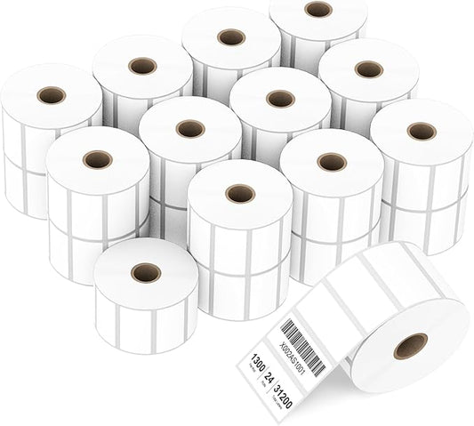 Compatible 2" x 1" Direct Thermal Labels Replacement for Barcodes Postage Address Shipping Compatible with Rollo & Zebra Desktop Printers Adhesive & Perforated (24 Rolls, 1300 Labels/Roll)