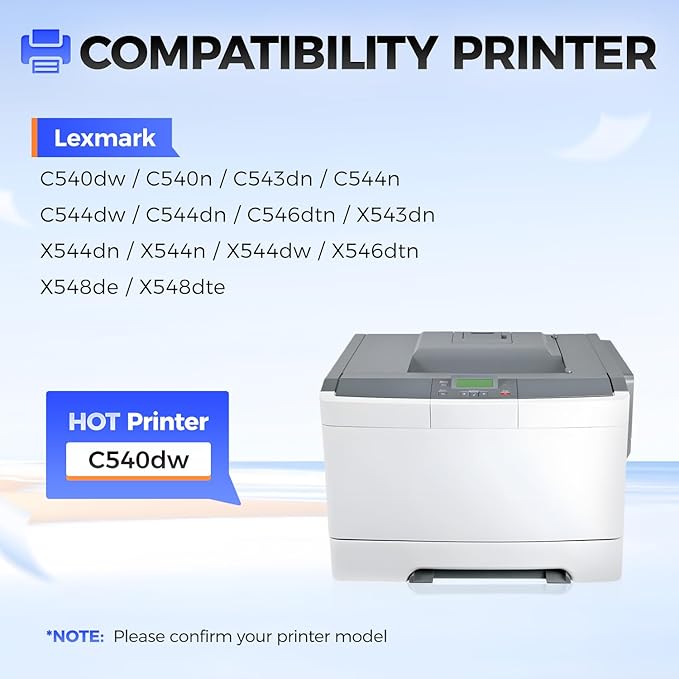 C540H1KG C540H1CG C540H1MG C540H1YG Toner Cartridges Set 4-Pack Compatible with Lexmark C540dw C540n C543dn C544n C544dw C544dn C546dtn X543dn X544dn/X544n X544dw X546dtn X548de X548dte Printer Ink