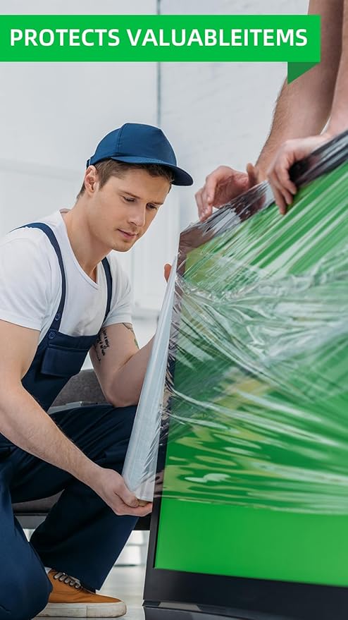 Stretch Wrap Roll - Heavy Duty Industrial Strength 18inch 1500ft,Clear Cling Shrink Wrap Film Roll 80 Gauge - Ideal for Furniture, Moving, Shipping, and Pallet Packing(Clear-4Pack)