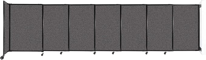 Wall-Mounted Sliding StraightWall Room Divider | Adjustable Widths | Locking Wheels | Room Separator | Up to 15'6" Wide x 4' Tall Charcoal Gray Fabric Panels