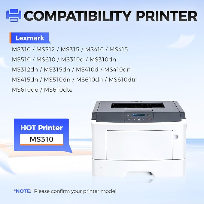 50F1H00 Toner Cartridge with chip Black 2-Pack High Yield Replacement for Lexmark 501H 50F1H00 Toner Compatible with Lexmark MS310 MS312 MS315 MS410 MS415 MS510 MS610 Laser Printer Ink dn d dtn de dte