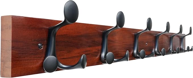 SKOLOO 36-Inch Cherry Wood Coat Rack Wall Mount with 6 Triple Hooks - Ideal for Family Entrances, Classrooms, and Pet Supplies Storage - Perfect Coat Hooks for Wall