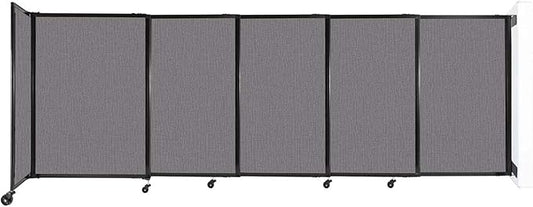 Wall-Mounted Sliding StraightWall Room Divider | Adjustable Widths | Locking Wheels | Room Separator | Up to 11'3" Wide x 4' Tall Slate Fabric Panels